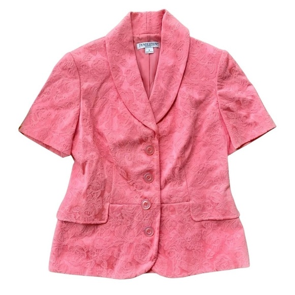 Pendleton Floral Short Sleeve Buttoned Blazer Jacket Peach Pink Size Petite 2 - Picture 7 of 7
